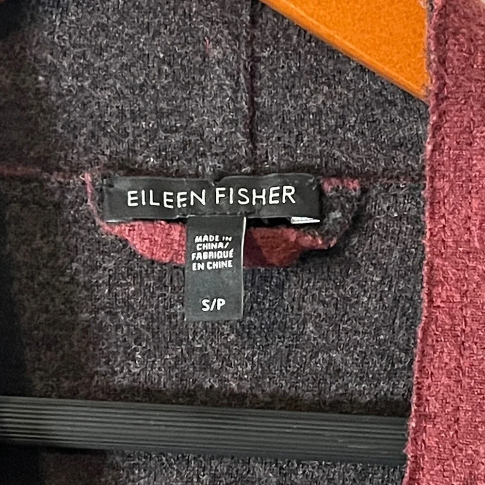 Eileen Fisher Merino Wool Double-knit Kimono Burgundy Open Cardigan Jacket Sz SP